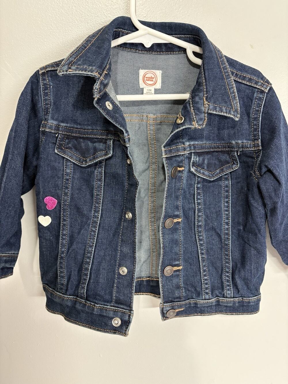 Wonder Nation Toddler Girls Denim Jacket 12M Dark Wash Button Front Heart